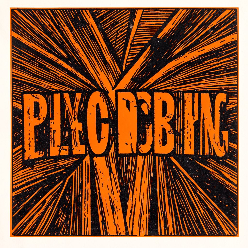 Carved linocut relief print illustrating a structured programming method diagram, terracotta and dark green tones